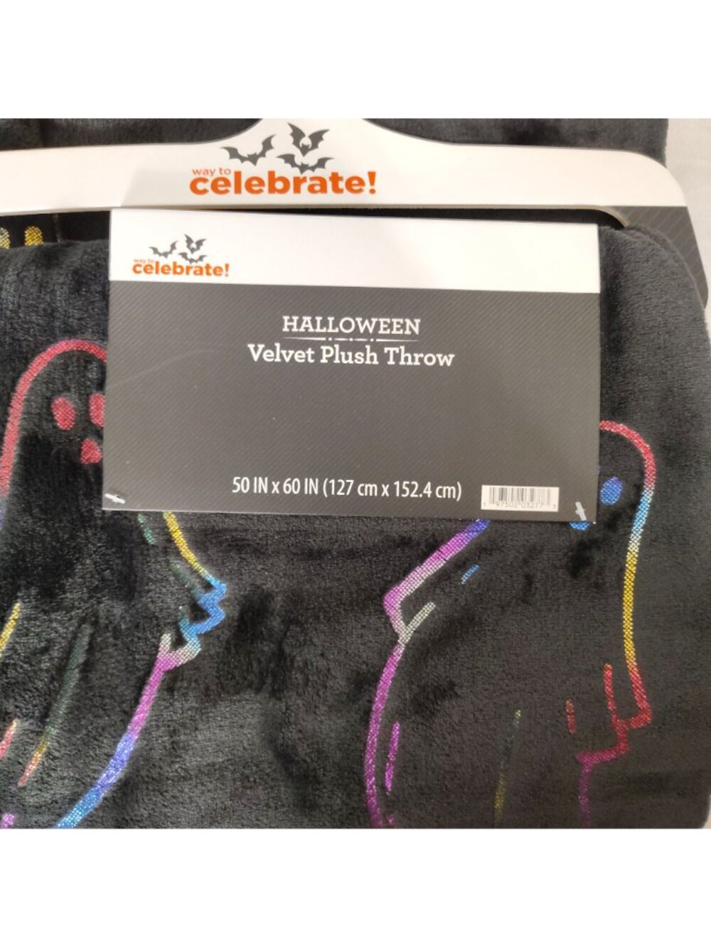 Rainbow Ghost Throw Blanket Polyester 50x60 inch Halloween Black Neon Design - Picture 8 of 9